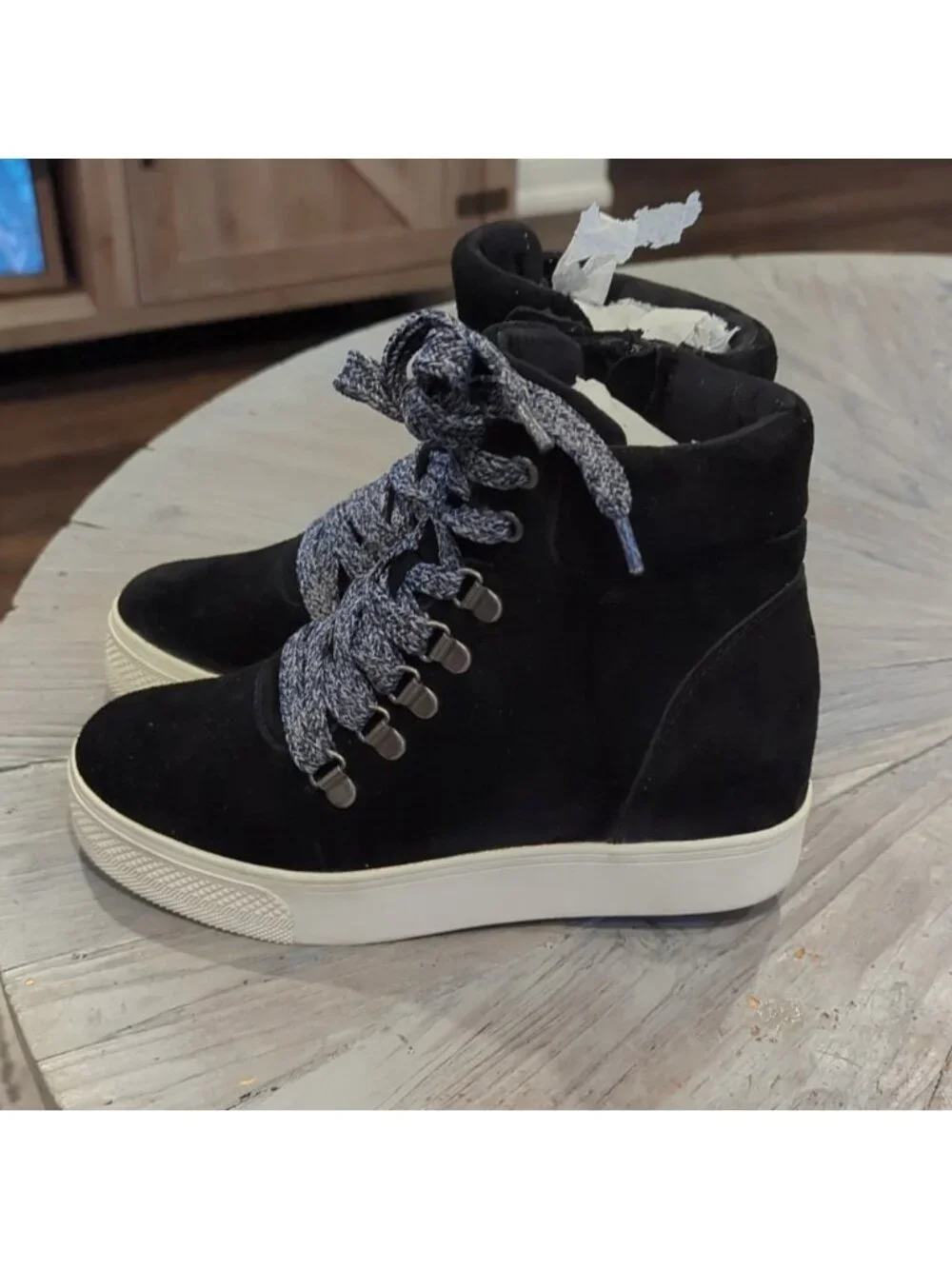 Steve Madden Catch Black Suede Wedge Sneakers